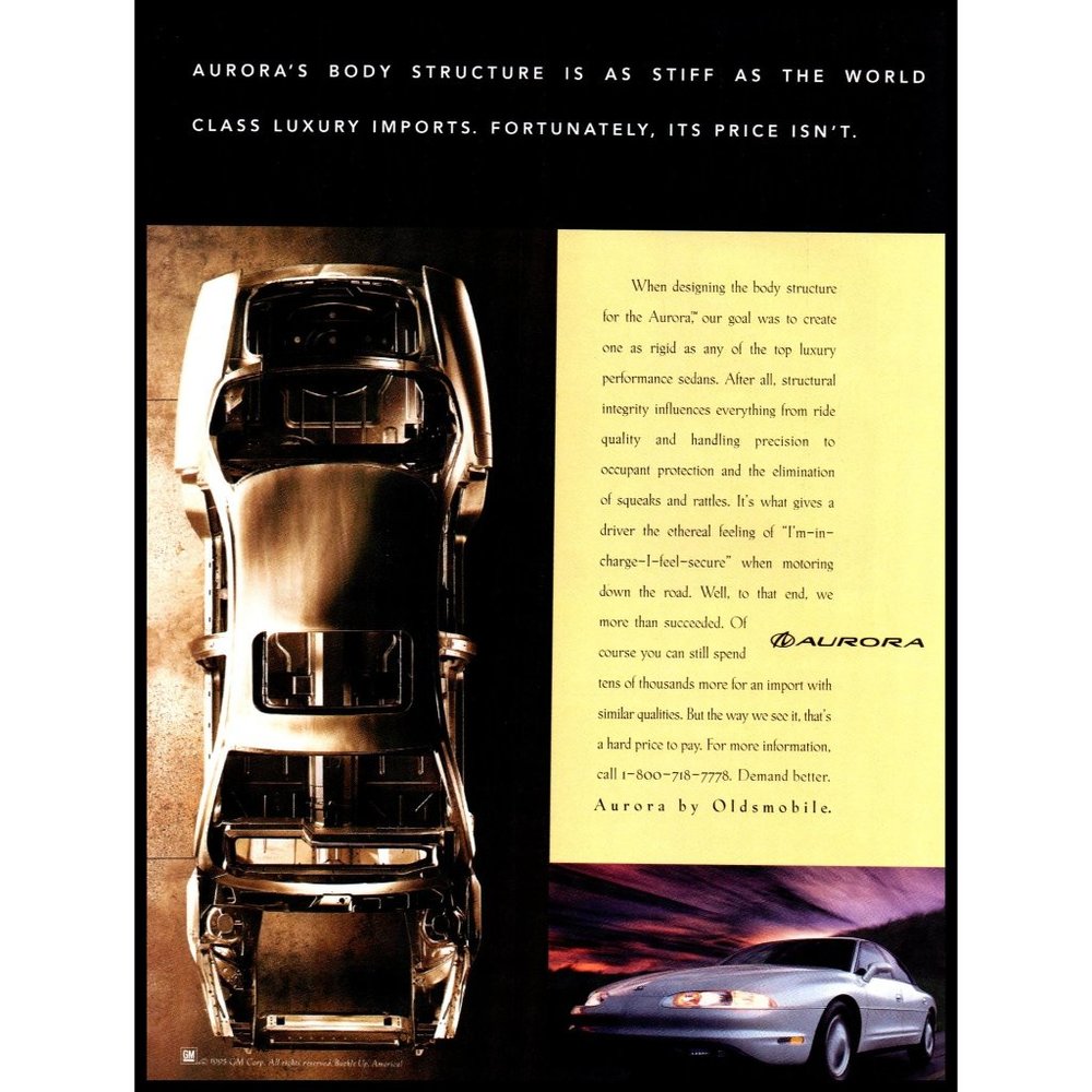 1996 Oldsmobile Aurora Sedan Vintage Print Ad Bare Frame Wall Art Photo